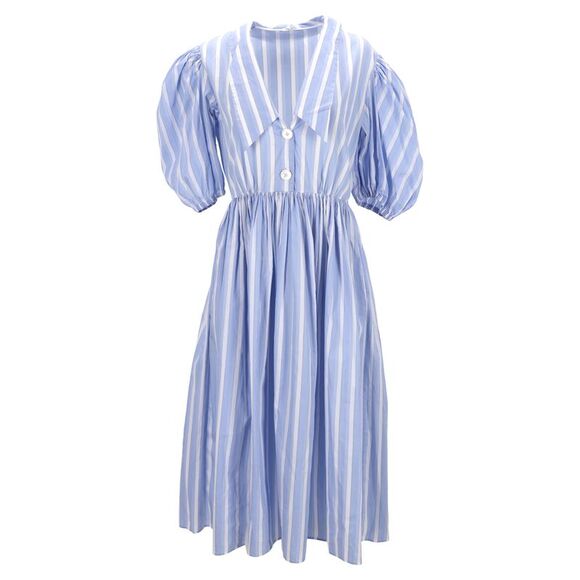 Miu Miu Striped Oversized Collar Midi Dress in Blue Cotton